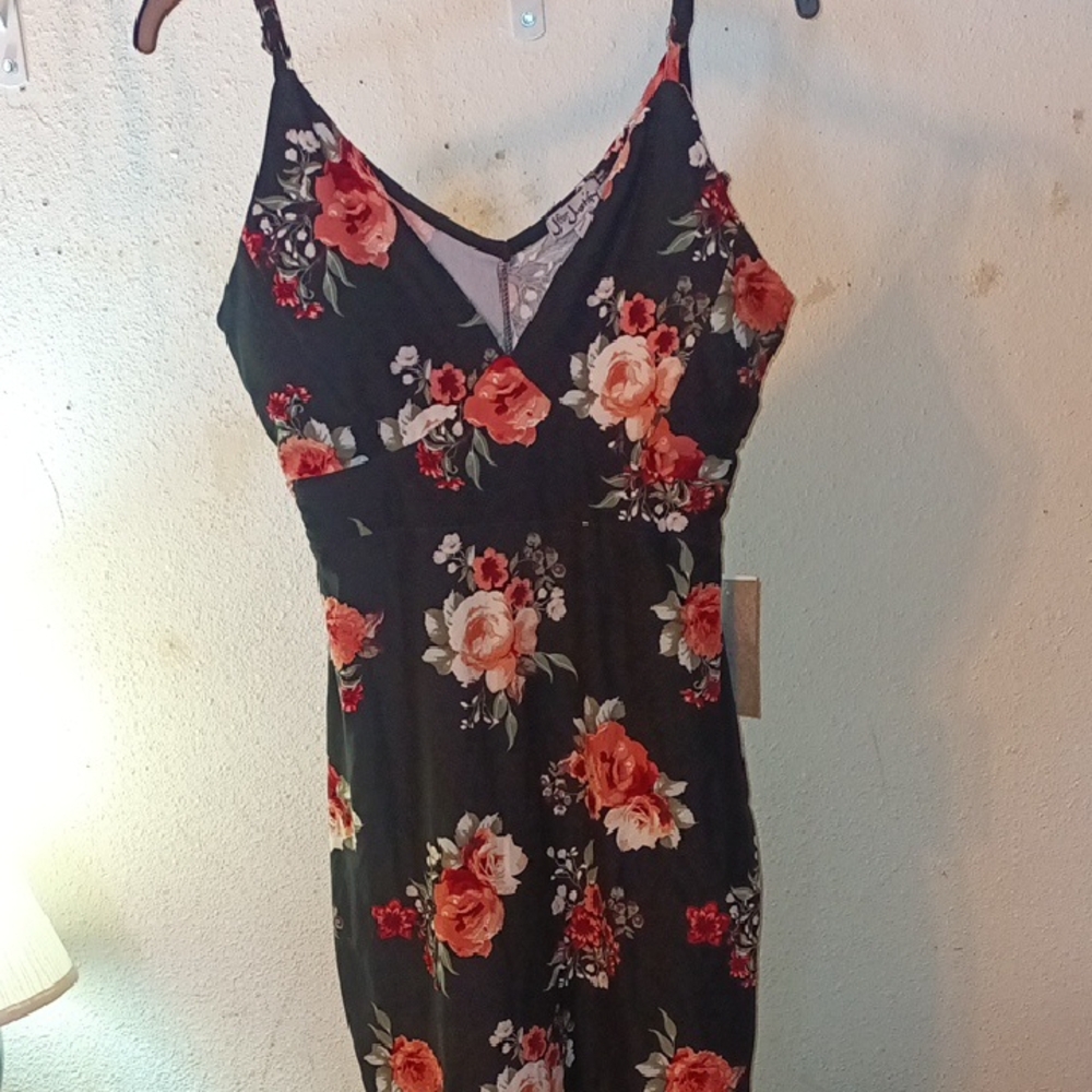 Floral Black and Red Dress